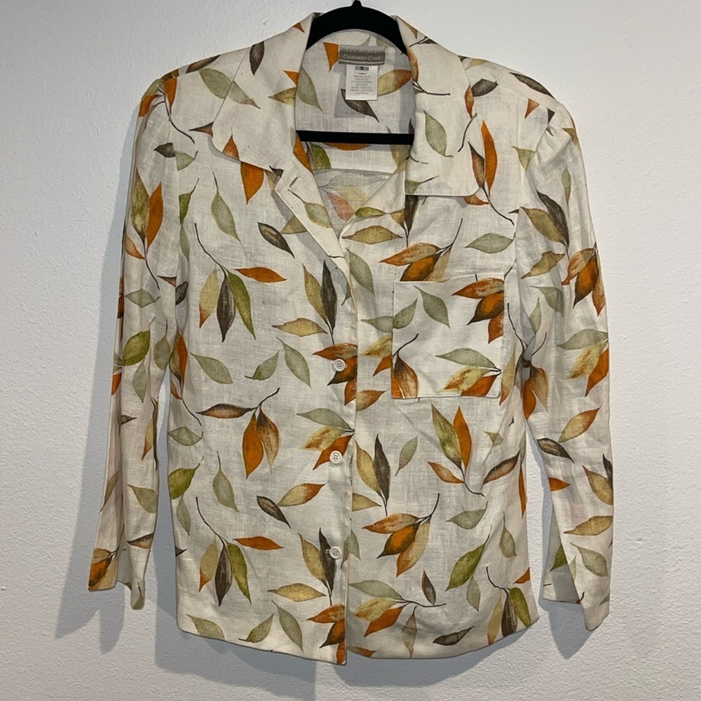 Vintage Coldwater Creek Jacket Leaf Print Button-Up Shirt Small
